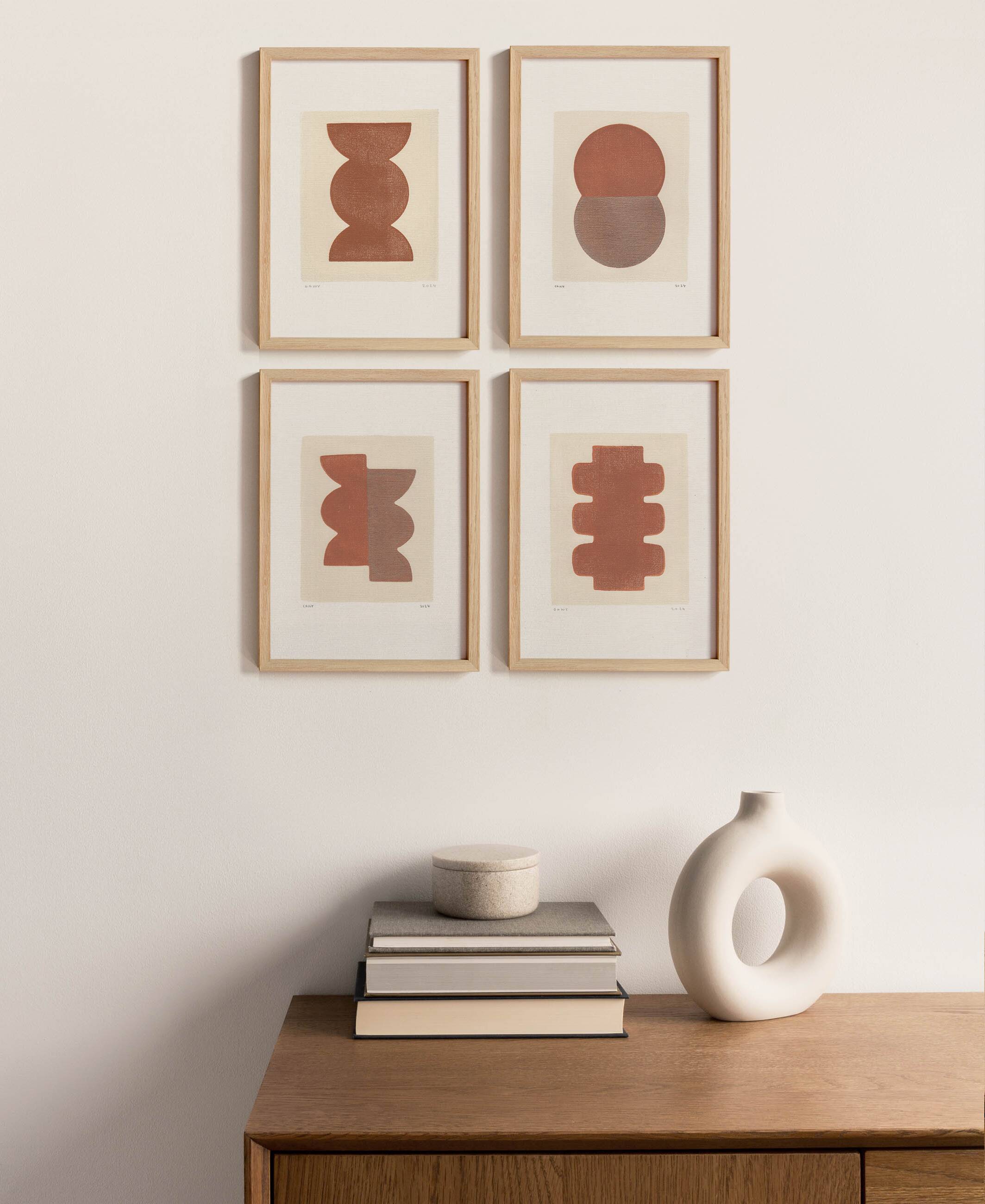 Collection de 4 peintures abstraites sur papier signées Eawy