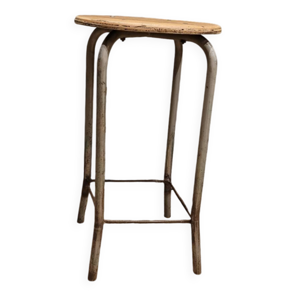 Tabouret d atelier haut en bois et metal