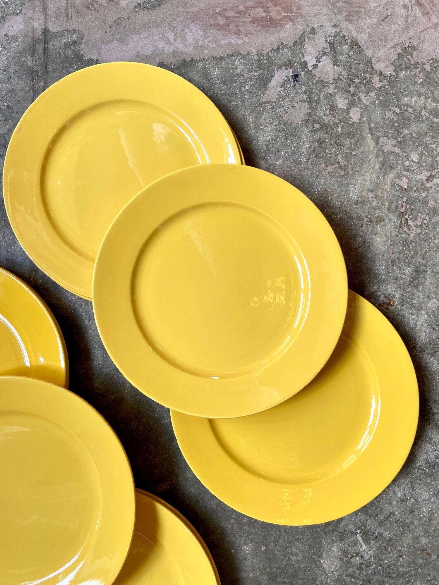 12 yellow earthenware dinner plates