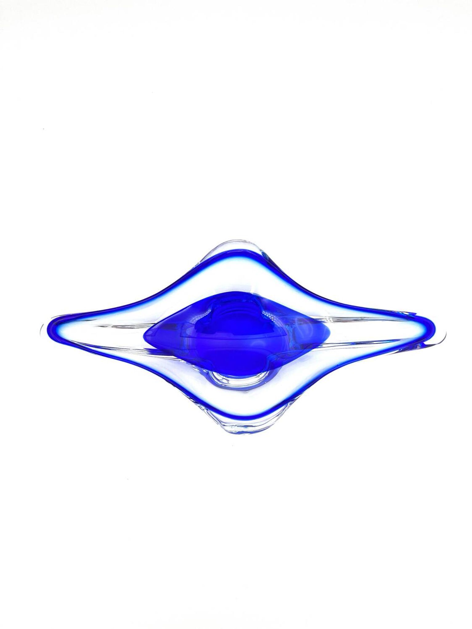 Grande Coupe Hospodka Cristal Bohême Sommerso Liseré Bleu Cobalt