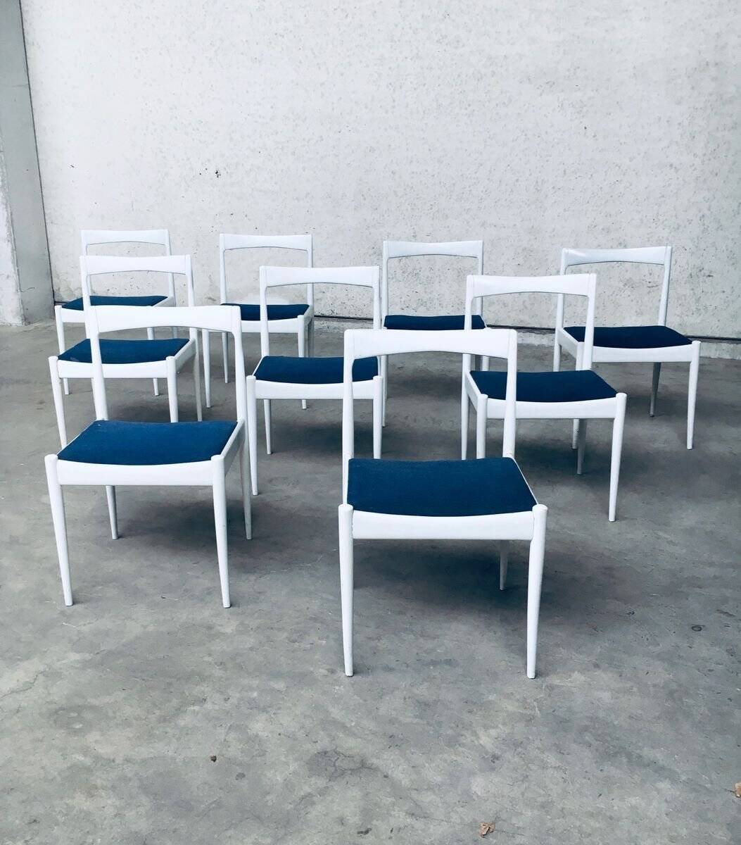 Belgian White Dining Chair, 1970s, Set of 9