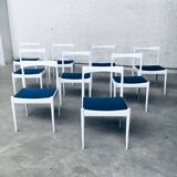 Belgian White Dining Chair, 1970s, Set of 9