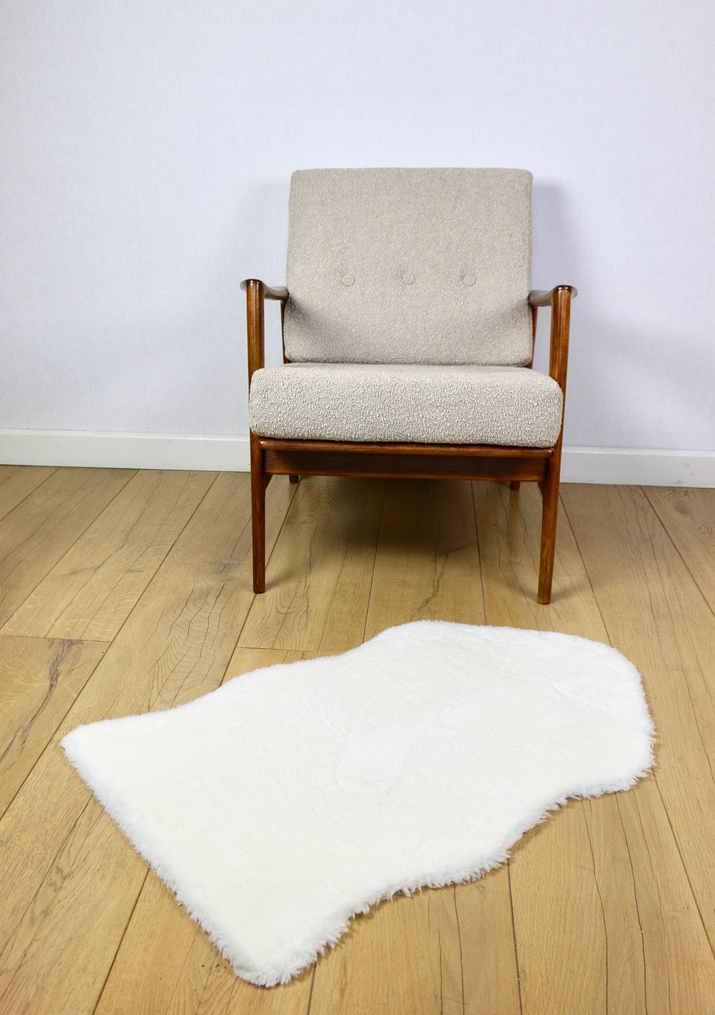 PRL armchair "Stefan" wooden beech vintage beige boucle - darker wood