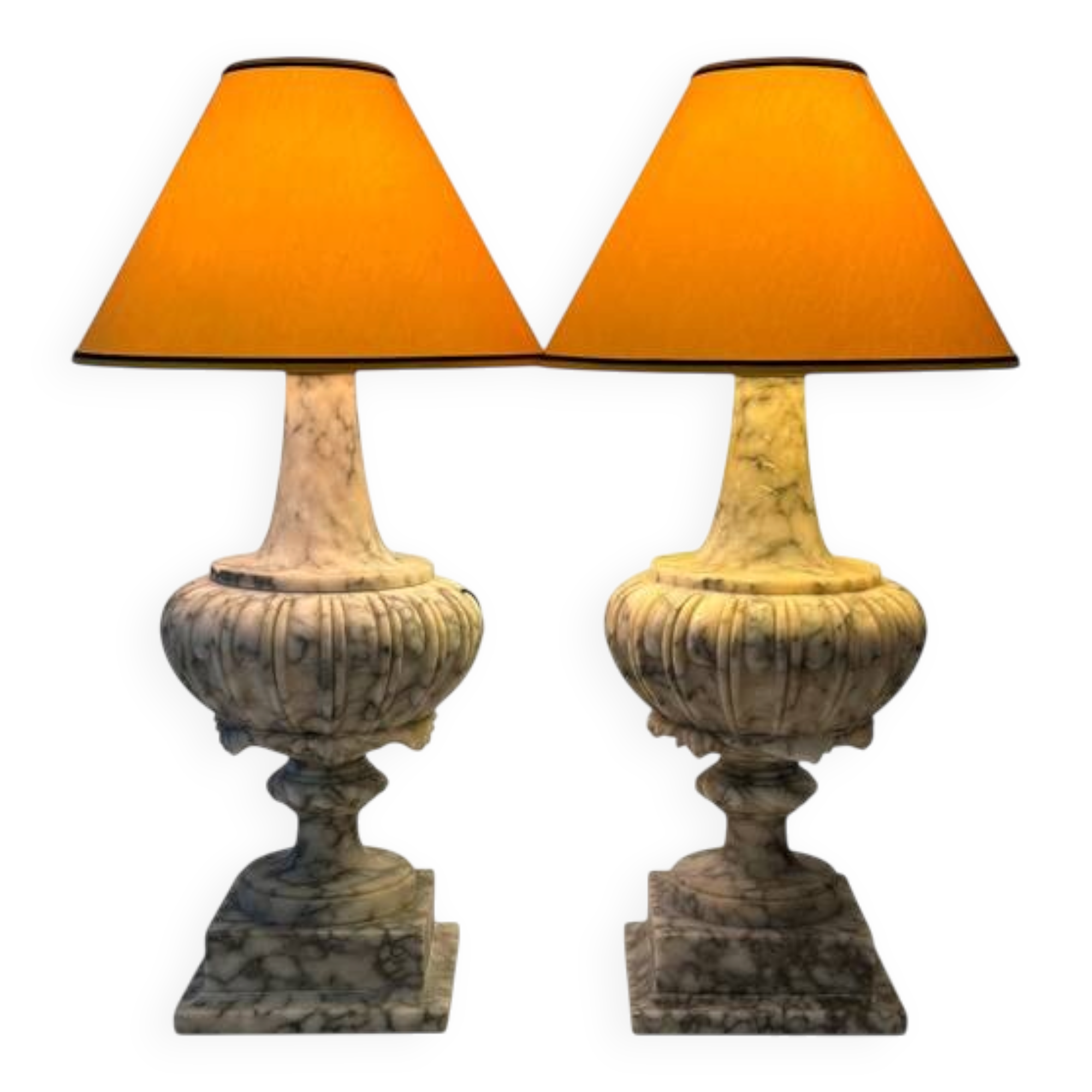 Pair of veined marble lamps