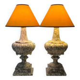 Pair of veined marble lamps