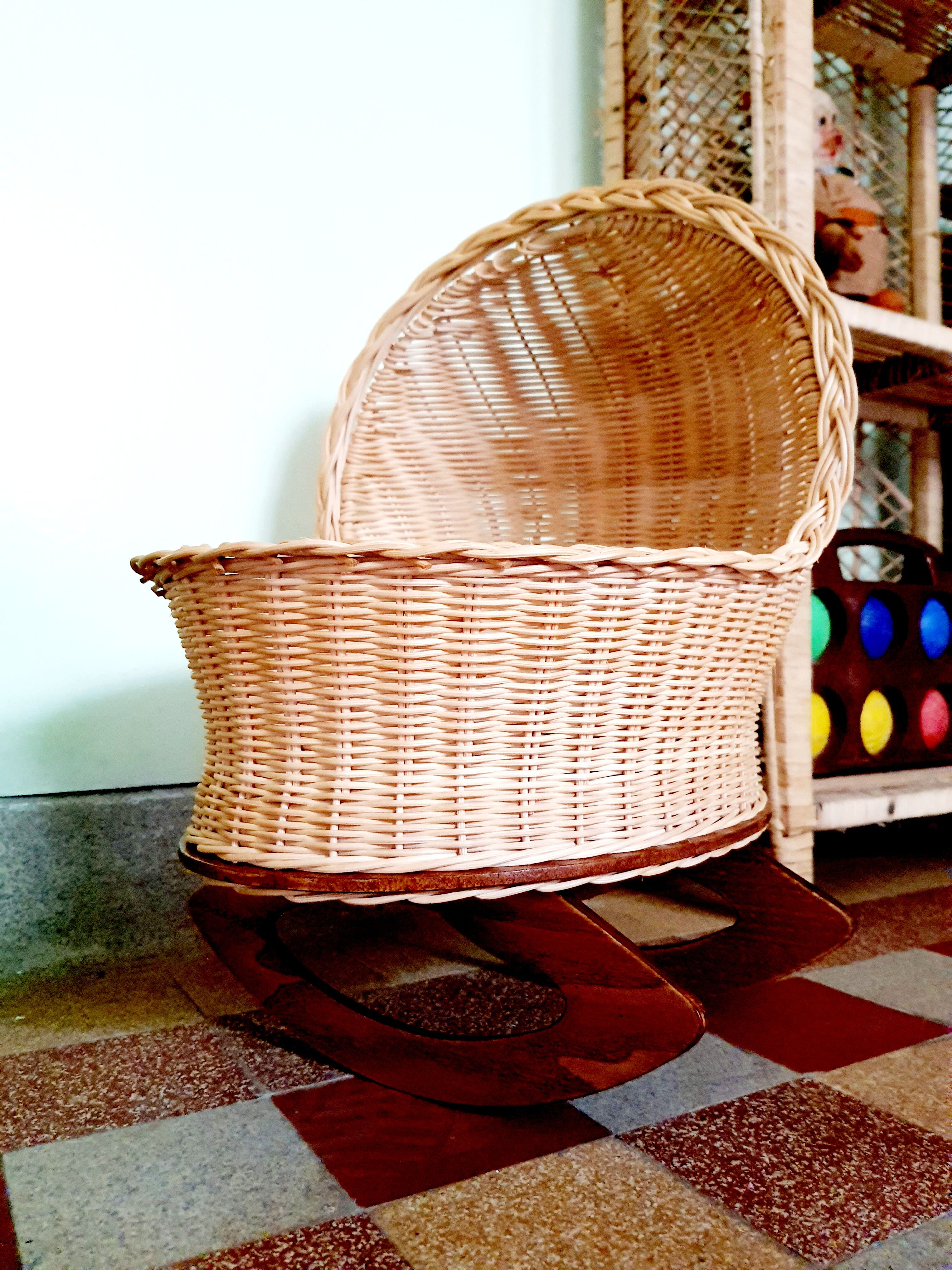 Cradle vintage wicker doll