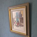 Mid-Century Modern Swedish "Seated Figures" Vintage Figurative Painting, Framed