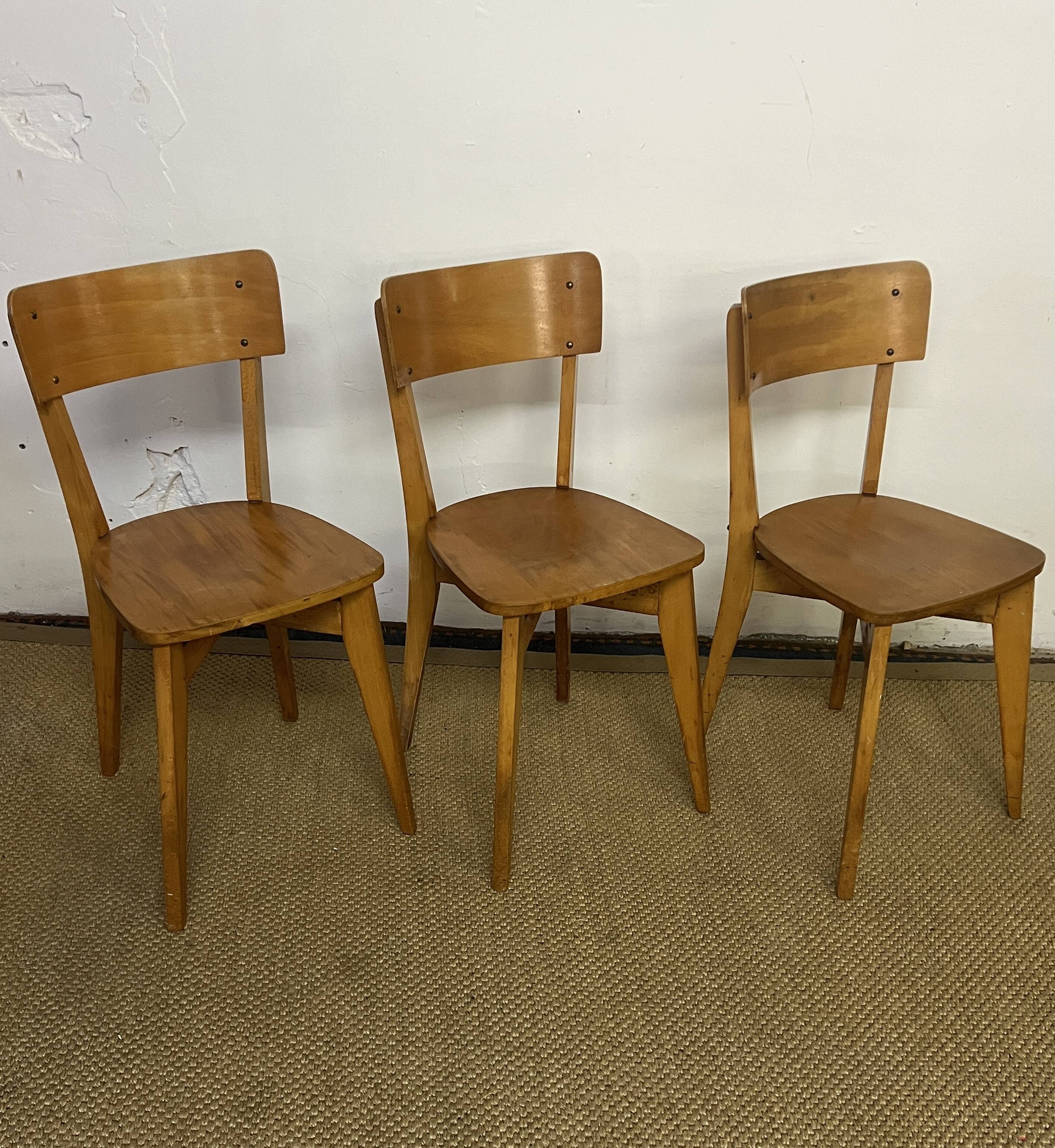 Set of 3 vintage wooden bistro chairs