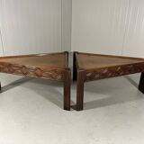 Brutalist triangular shaped oak coffee side tables 1970’s