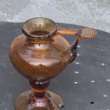 Candle holder, oil lamp, amber blown glass, ocher, BIOT, glassware made in France, vintage 1970