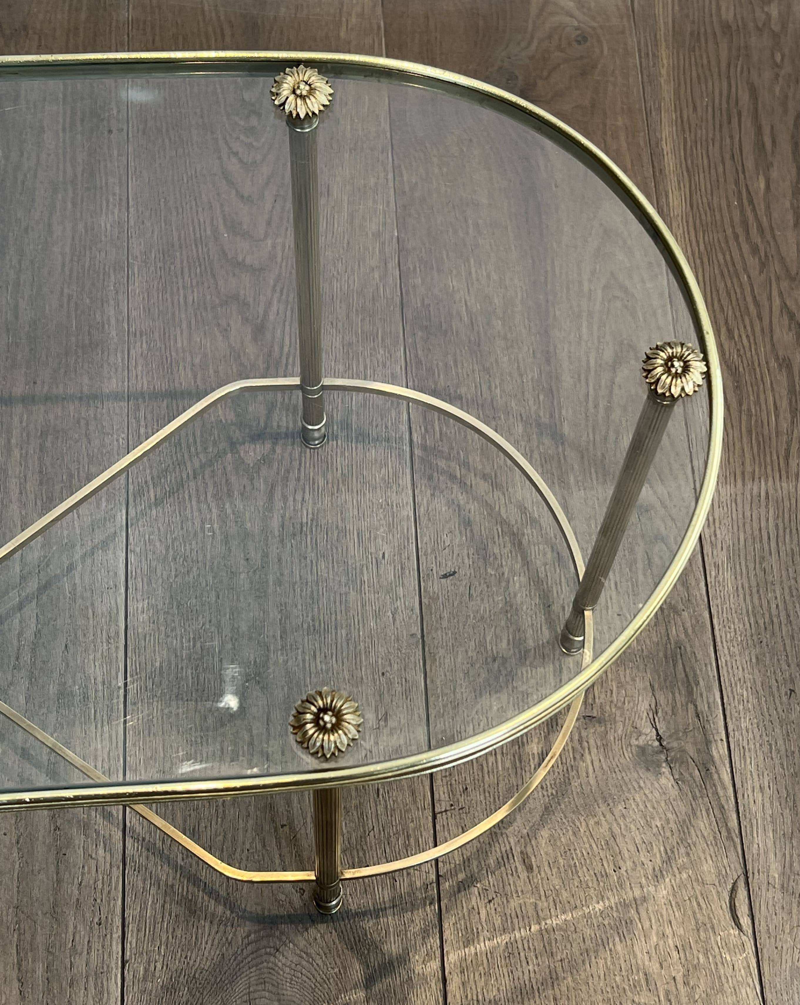 Oblong Coffee Table in Brass and Glass, by Maison Baguès, 1960s.