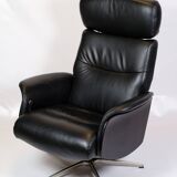 Lounge chair made in black leather & aluminium swivel from 1970s