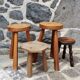 Raw wood tripod stool with octagonal seat