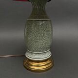 Lampe Napoléon III en céladon vert sur une base en laiton