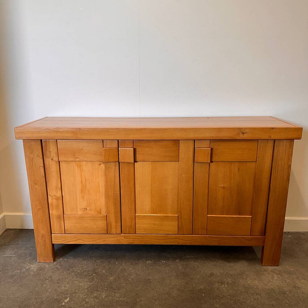 Buffet Maison Regain, crédence vintage en bois d'orme français, brutaliste moderne des années 1970