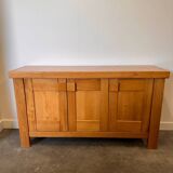 Buffet Maison Regain, crédence vintage en bois d'orme français, brutaliste moderne des années 1970