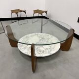 Hugues Poignant coffee table in marble and glass
