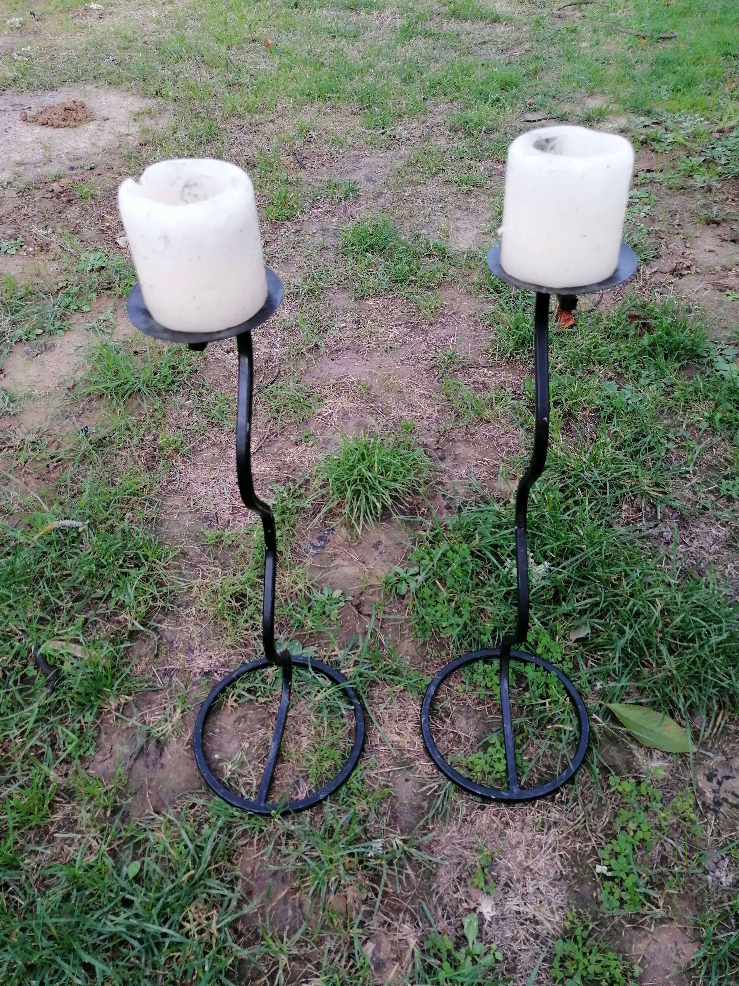 Pairs of candlesticks pique old forged iron candle