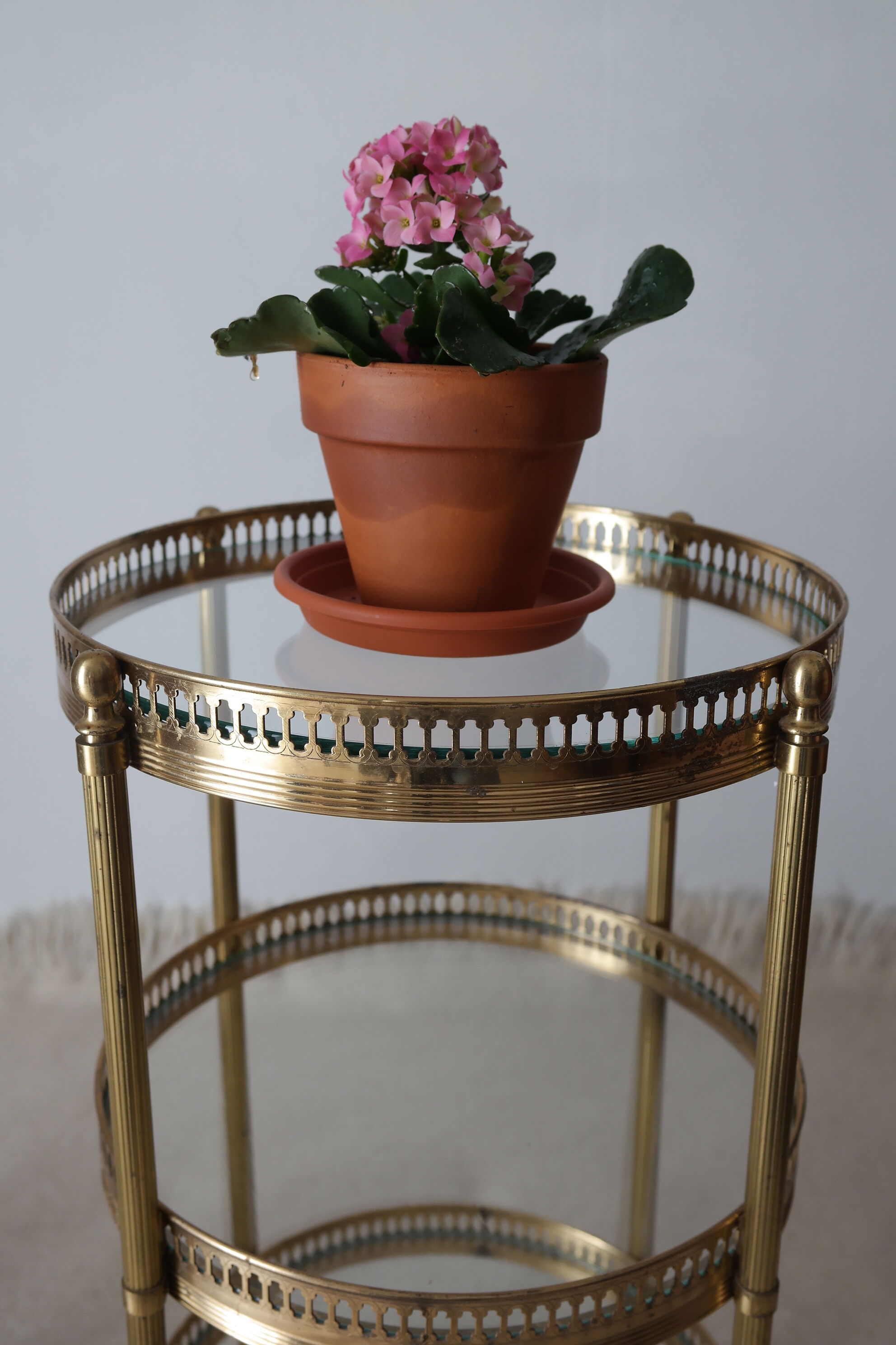 Pair of round old brass glass desserts