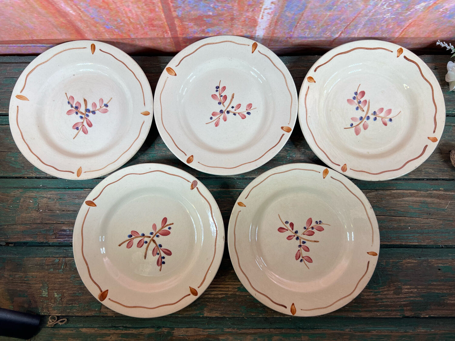 5 vintage dessert plates with flowers