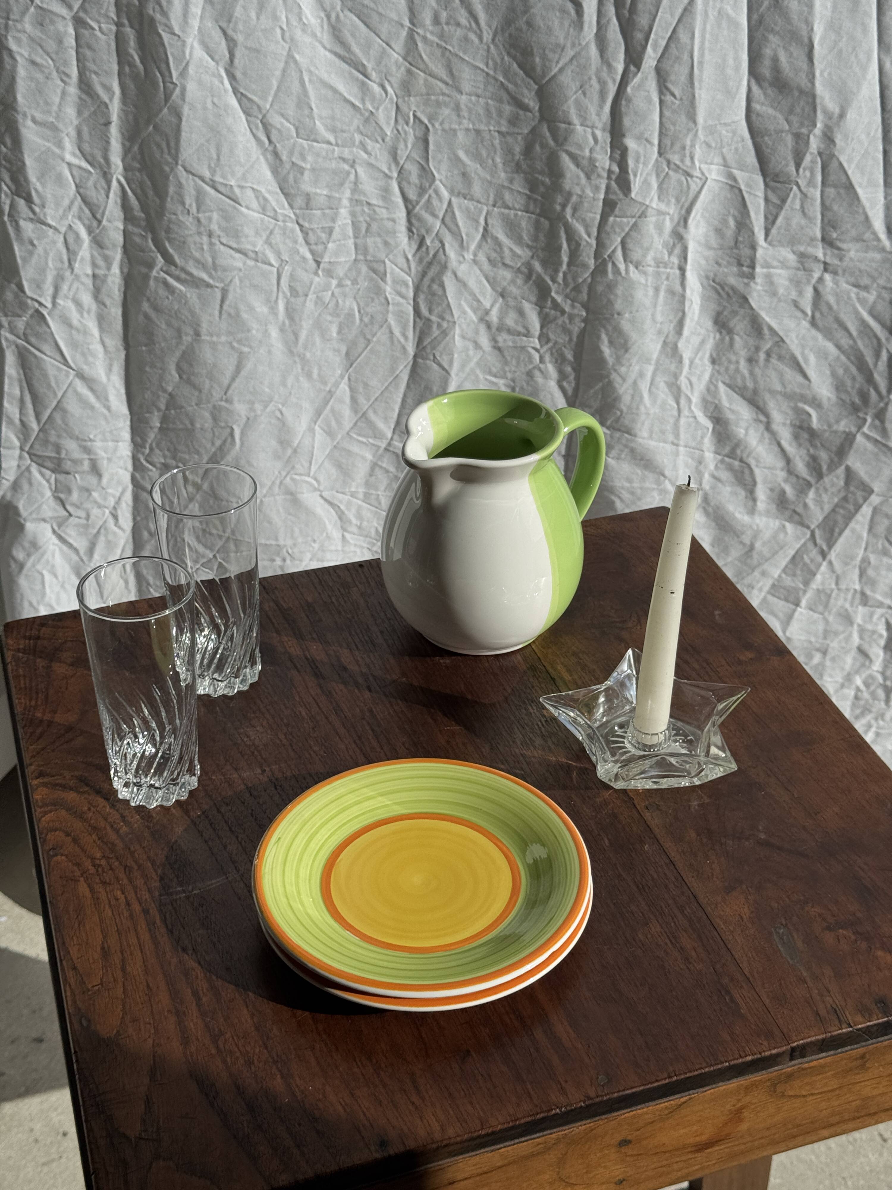 90s white and green ceramic carafe H17 D11