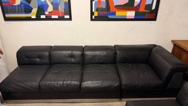 Canapé cuir 3 place + angle style Jacques Charpentier