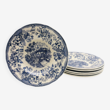 6 vintage blue soup plates “Toile de Jouy patterns”