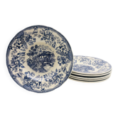 6 Assiettes creuses vintages bleues « Motifs toile de Jouy »