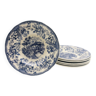 6 vintage blue soup plates “Toile de Jouy patterns”