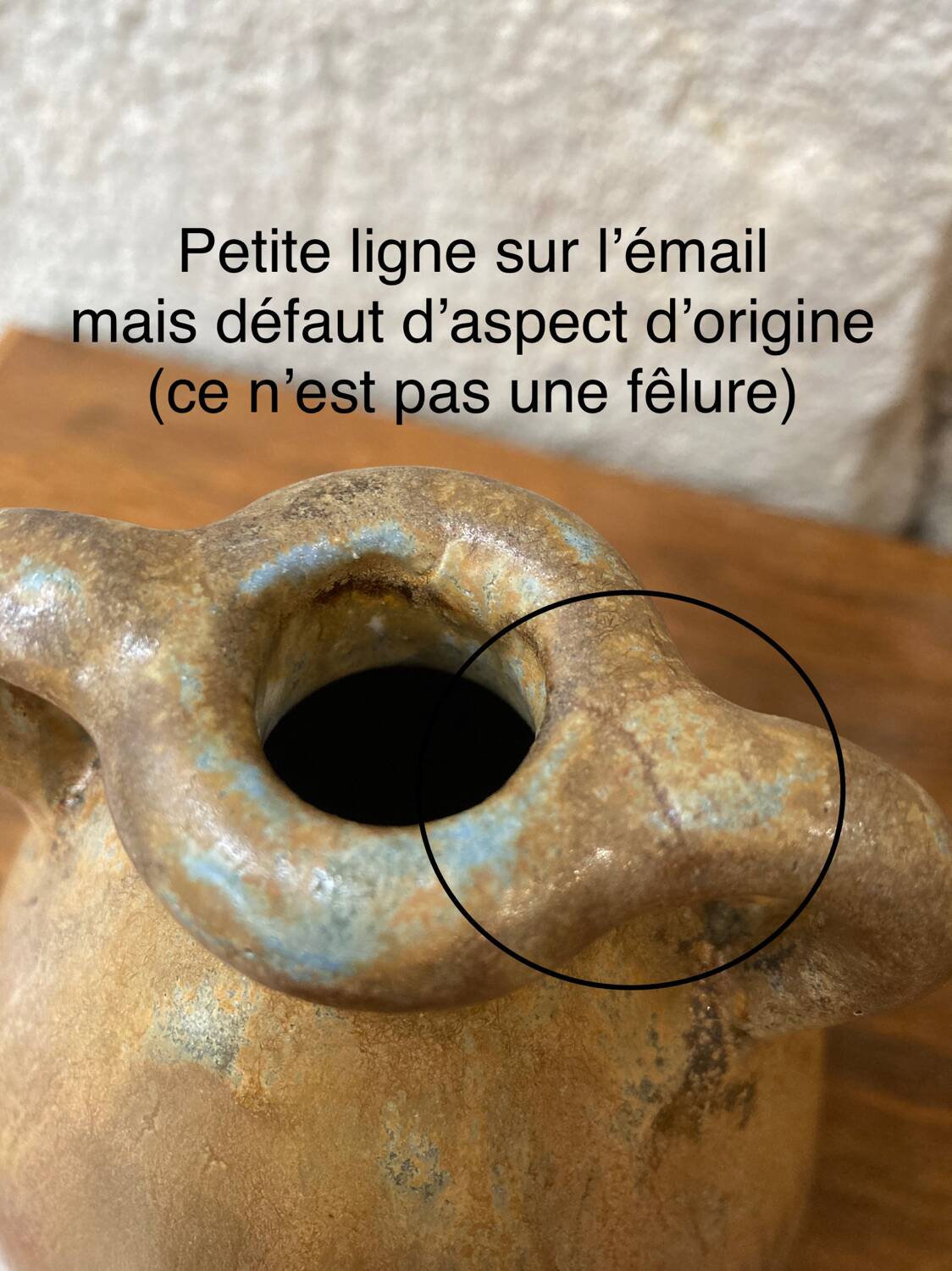 Vase grès flammé beige et bleu années 20/30