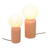 2 lampes de table vintage italiennes en céramique saumon et opaline