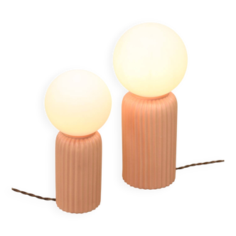 Vintage Italian Ceramic Table Lamps in Salmon Ceramic and Opaline, set of 2