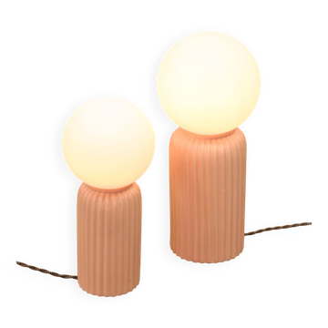 2 lampes de table vintage italiennes en céramique saumon et opaline