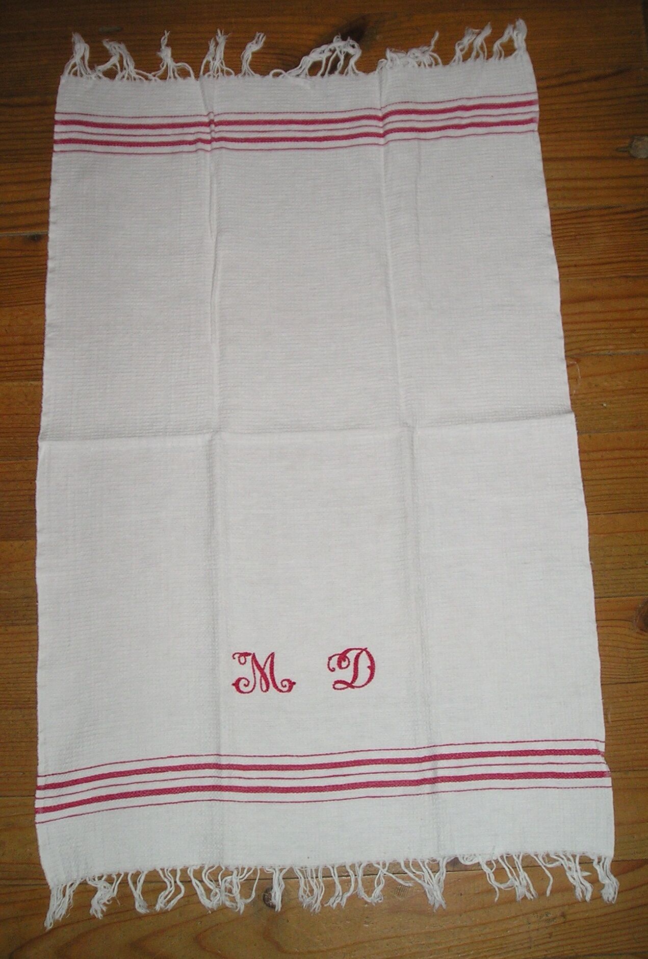 Set of 3 honeycomb towels, MD cross stitch monogram