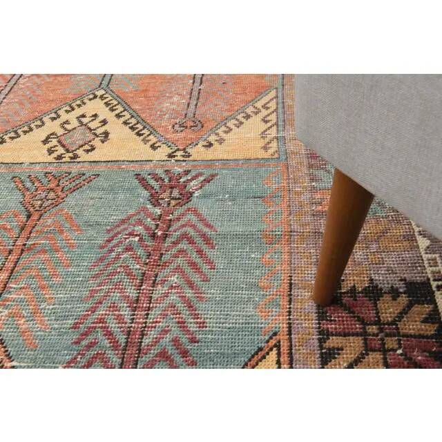 1970s Vintage Turkish Hand-Knotted Wool Cotton Orange Runner Rug 143x339