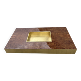 Table basse Willy Rizzo en loupe de noyer et laiton 1970