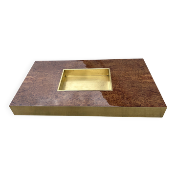 Willy Rizzo coffee table in walnut burl and brass 1970