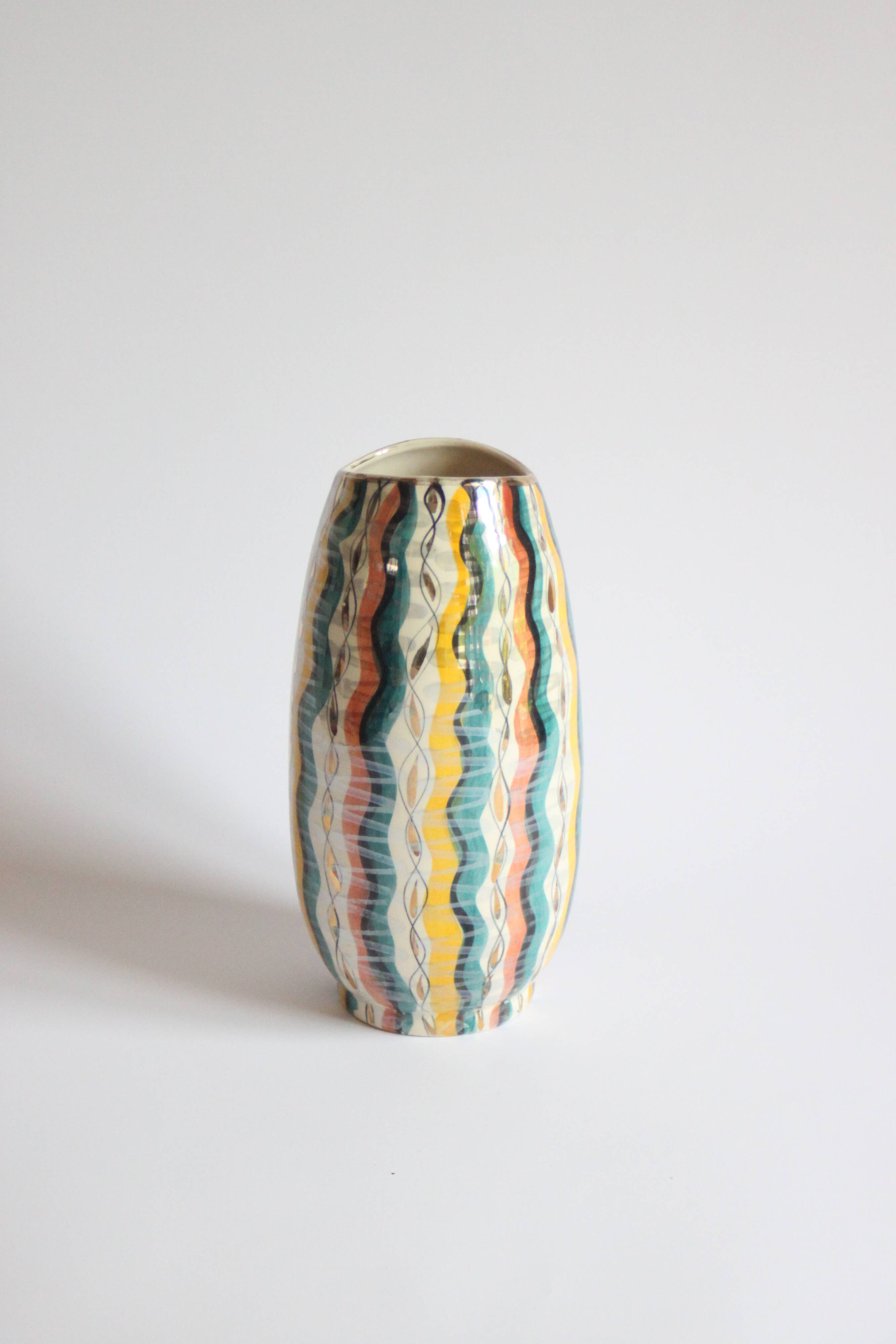 Colorful 1950s vase by Hubert Bequet, Belgium