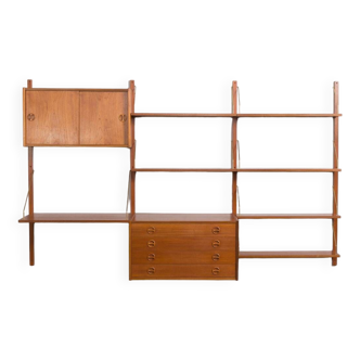 Danish mid century three bay teak wall unit with a dresser in the style of Poul Cadovius, 1960s