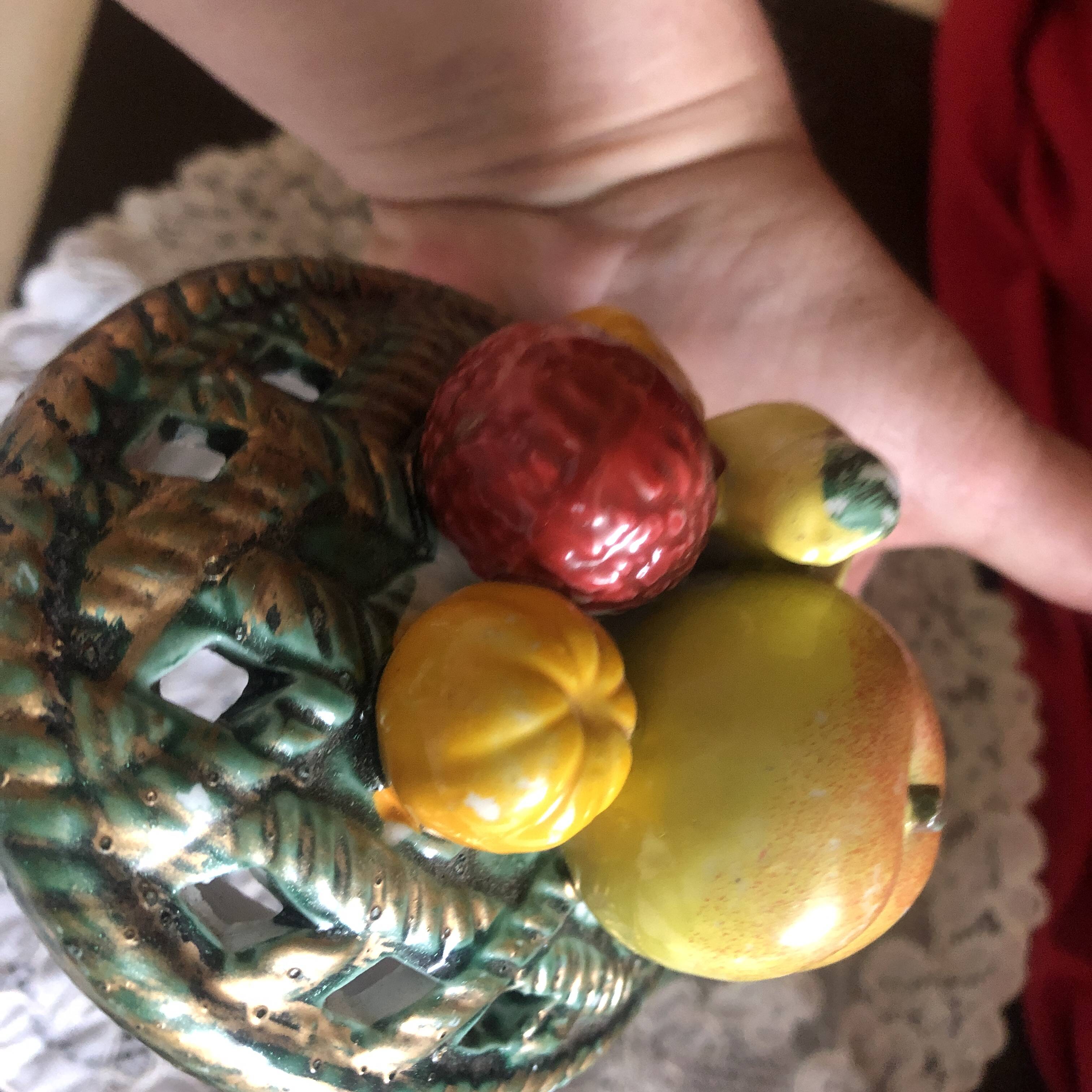 Openwork earthenware candy box with fruit slip