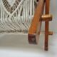 Magazine holder macramé cotton and vintage wood 70s
