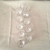 SUITE OF 11 GLASS SHOT GLASSES WITH SQUARE PATTERNS