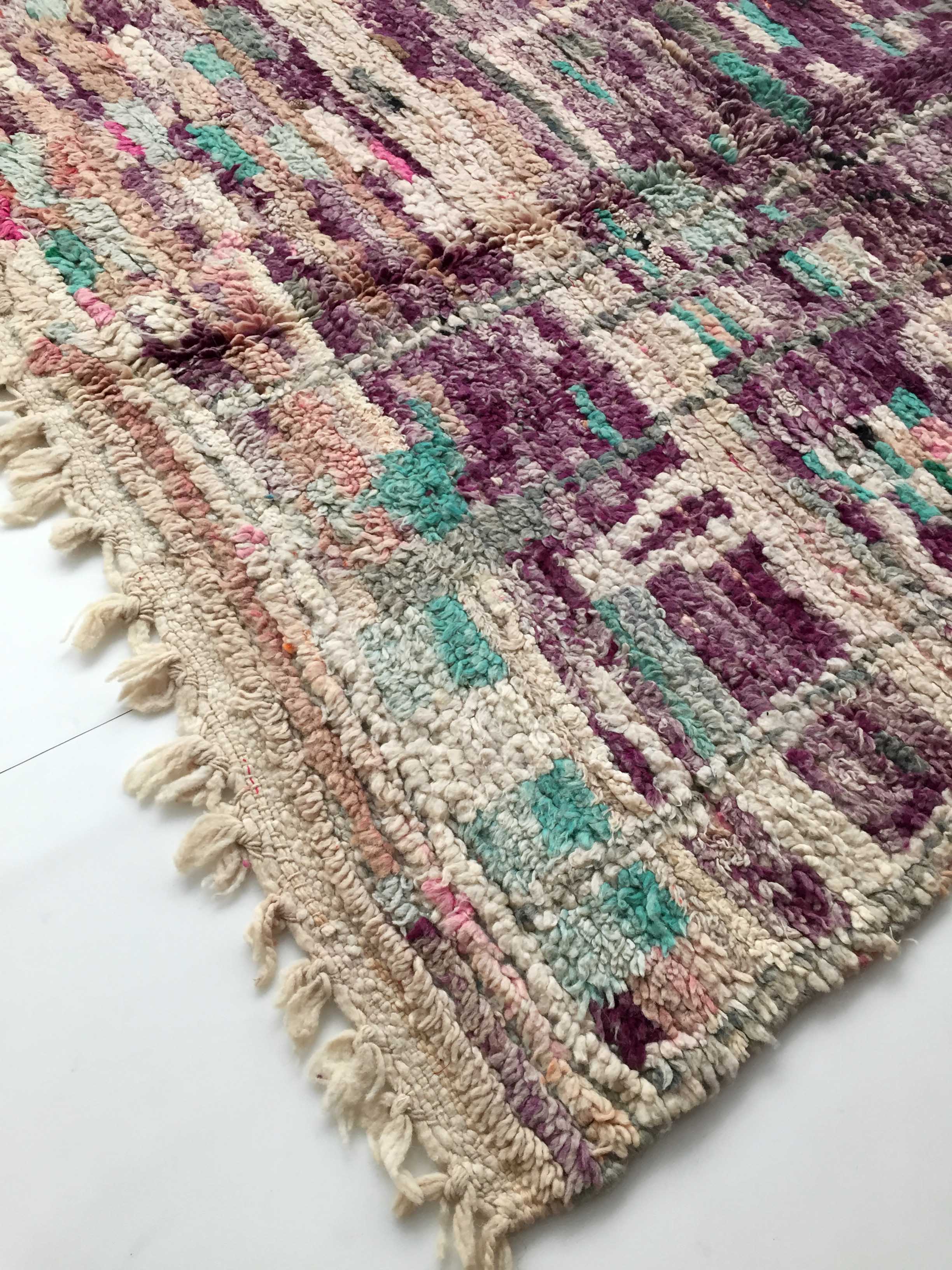 Berber rug Boujaad purple with colorful patterns 264x141cm