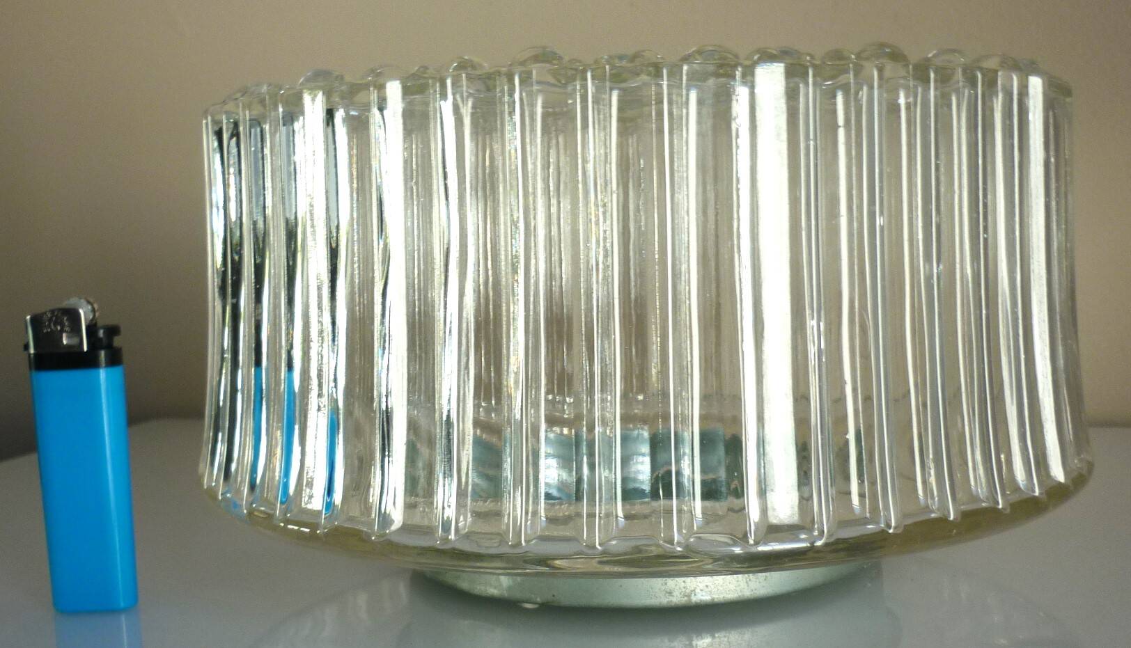 Large round ceiling light, molded glass wall light, thick, Helena Tynell, 1960s