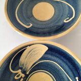 Pair of handcrafted bowls by Le Fer Rouge with blue and beige decor
