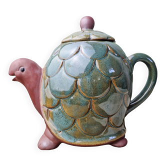Vintage Japanese stoneware turtle-shaped teapot