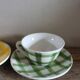 2 cups saucers Square Yellow Green Vintage
