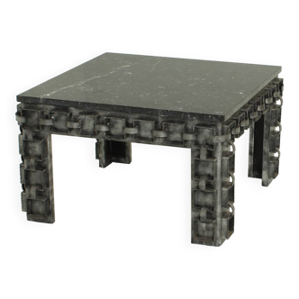 Brutalist coffee table with marble top, Spain, 1960s