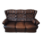 Chesterfield 3-seater chestnut coloured leather sofa