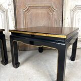 Pair of side tables in black and gold lacquer